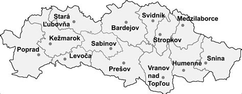 Mapa Prešovského kraja s vyznačenými zdravotníckymi zariadeniami