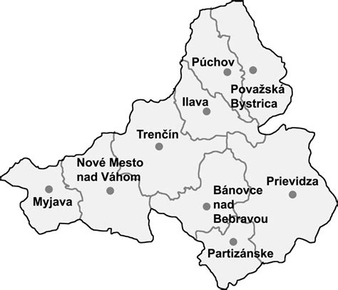Mapa okresu Púchov v Trenčianskom kraji