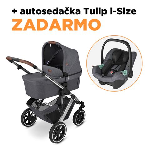 Koláž produktov ABC Design: kočík, autosedačka, cestovná postieľka, vysoká stolička