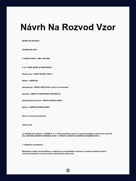 štruktúra návrhu na rozvod
