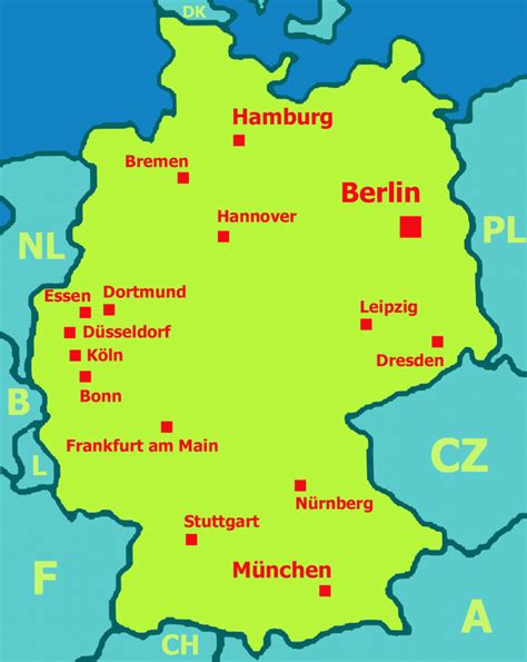 Mapa Nemecka a susedných krajín