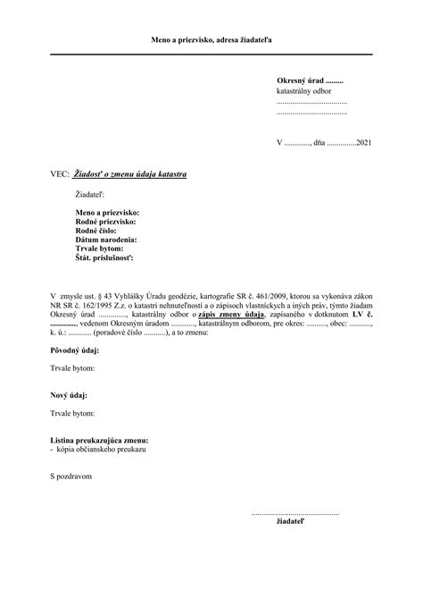 Dátum a miesto v žiadosti