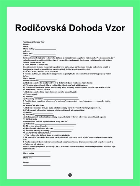 Dohoda rodičov o starostlivosti o dieťa
