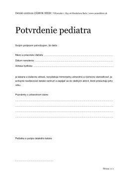 Potvrdenie od pediatra pre dieťa do MŠ