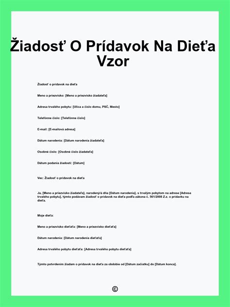 Žiadosť o prídavok na dieťa