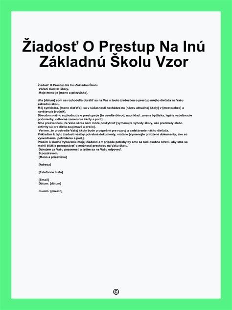 Vzor žiadosti o prestup žiaka