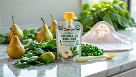 Ingredients for spinach, pea, and pear puree