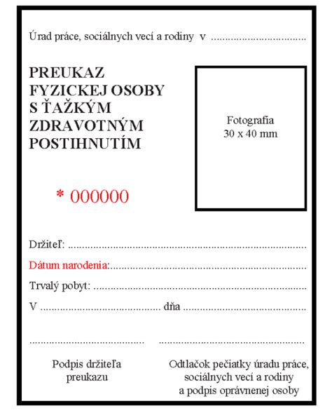 Ukážka preukazu ZŤP