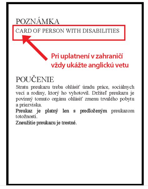 Ukážka prednej strany ZŤP preukazu