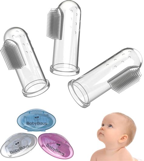 Baby oral hygiene finger brush usage