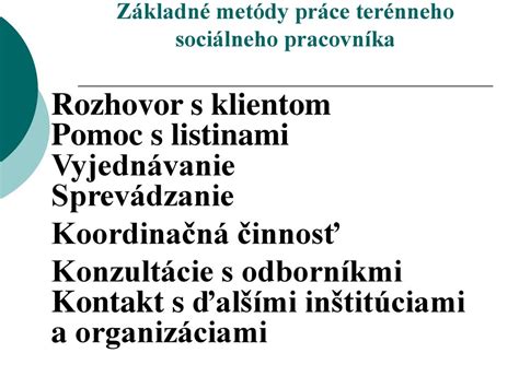 Diagram zobrazujúci rôzne metódy sociálnej práce