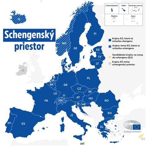 Mapa Schengenského priestoru s vyznačeným Švajčiarskom