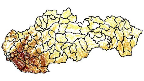 Mapa Slovenska s vyznačenými oblasťami pozemkových úprav