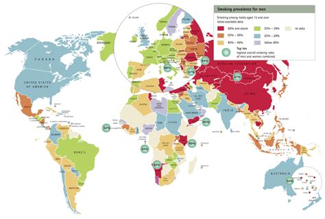 Global map showing smoking prevalence in women