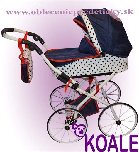 Retro plastový kočík pre bábiky s detailmi kolies