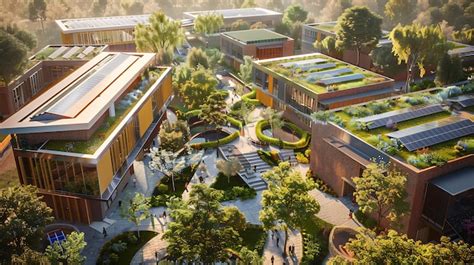 Modern school building with green campus