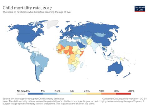 Map showing child mortality rates by region