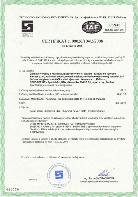 Certifikáty zdravotnej nezávadnosti Jukki produktov