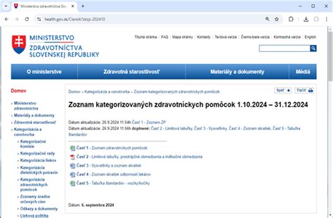 Zoznam kategorizovaných zdravotníckych pomôcok na stránke MZ SR