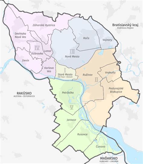 Mapa mestských častí Bratislavy