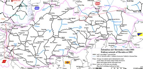 Mapa železničnej siete Slovenska s vyznačenými hlavnými trasami