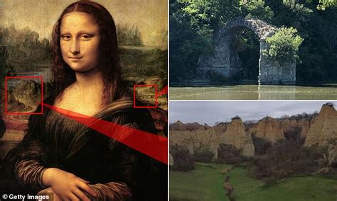 Landscape behind Mona Lisa with bridge
