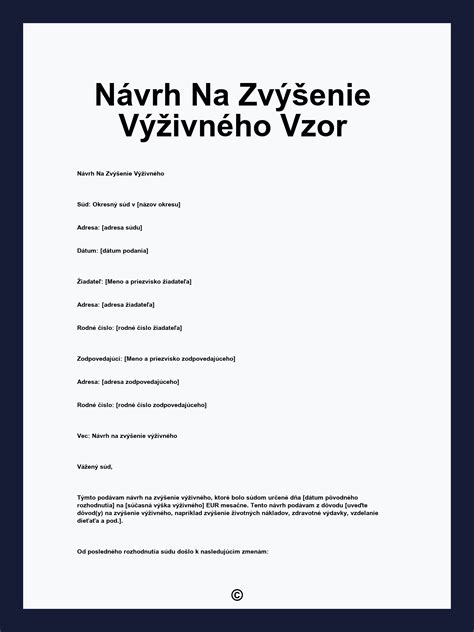 Vzor návrhu na zvýšenie výživného