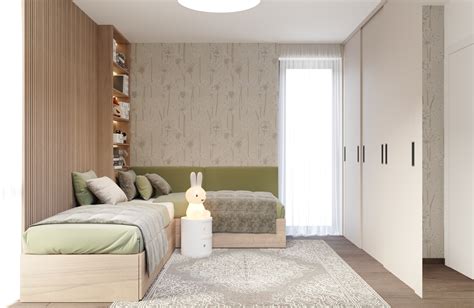 Ilustrácia detskej izby s tlmeným osvetlením a nočnou lampou