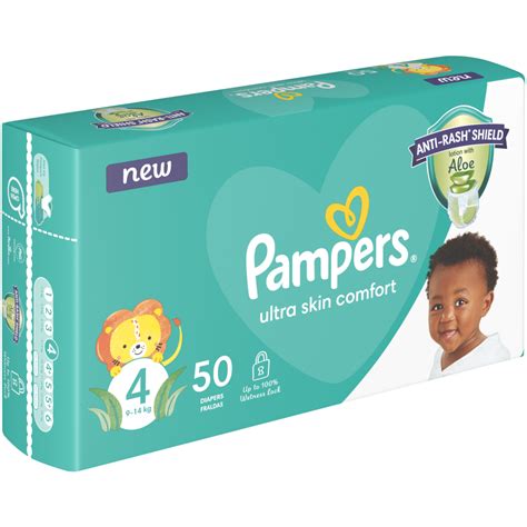 Various Pampers size 4 packages on a shelf