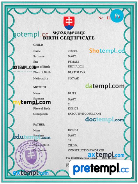 Slovak birth certificate