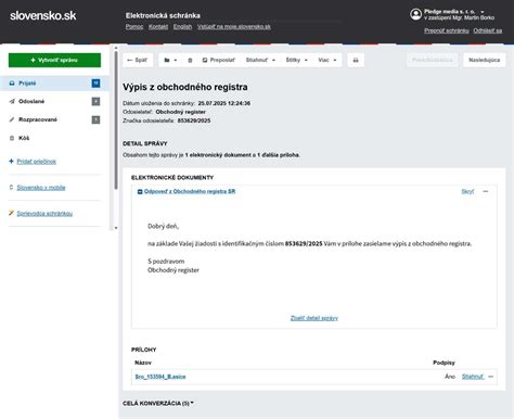 Príklad registra v dokumente