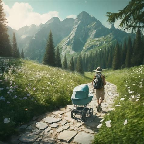 Ilustrácia rodiny s kočíkom Thule v prírode