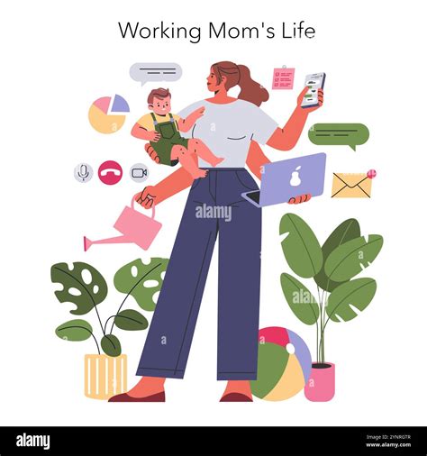 Mother working from home with child