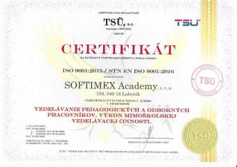 SOFTIMEX Academy logo a certifikácia ISO