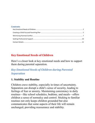 Diagram illustrating the stability of a child's routine during parental separation
