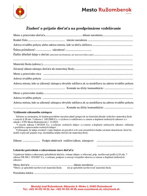 Administratívne požiadavky pre prijatie do jaslí