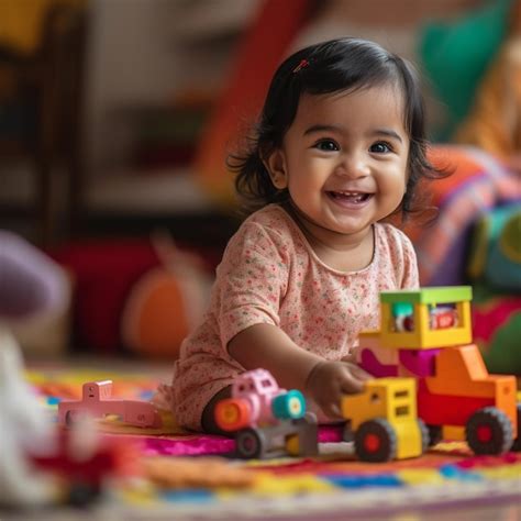 Happy baby with toys