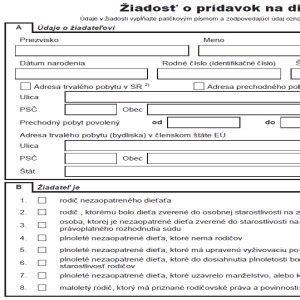 Príklad vyplnenej žiadosti o prídavok na dieťa