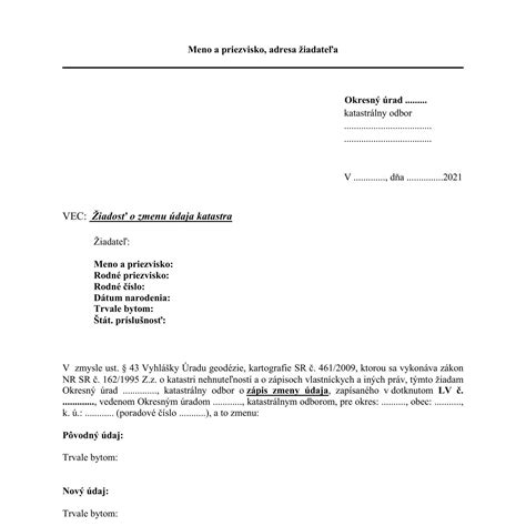 príklad vyplnenej sekcie osobných údajov