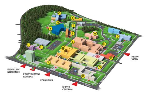 Mapa nemocnice s vyznačenými klinikami