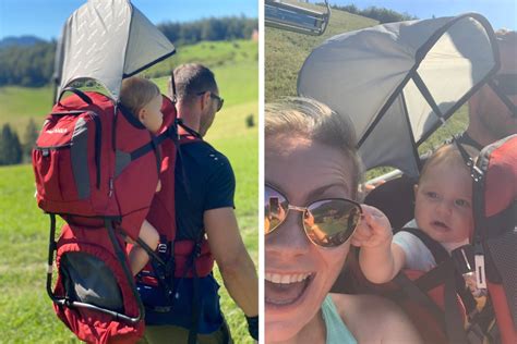 Dve deti v turistickom nosiči na chrbte rodičov