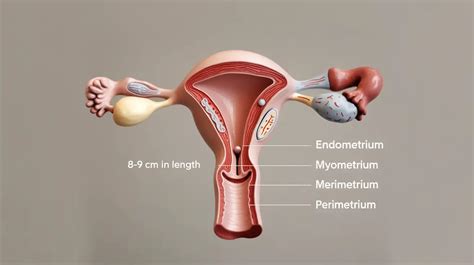 Štruktúra maternice s vyznačenými vrstvami: endometrium, myometrium, perimetrium