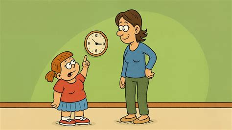 Dieťa sleduje ručičky na veľkých hodinách