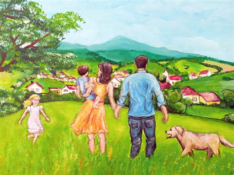 Ilustrácia rodiny na prechádzke