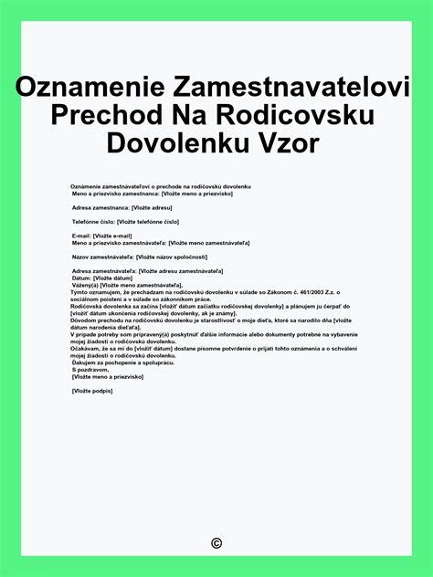 zamestnanec oznamuje prechod na rodicovsku dovolenku