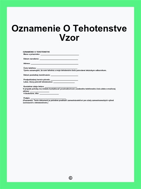 list s potvrdením o tehotenstve