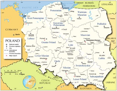 Mapa Poľska a jeho susedov