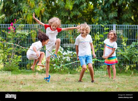 Happy children playing outside