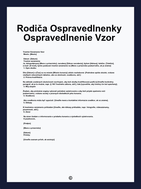 Vzor ospravedlnenky