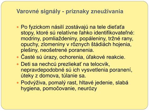 fyzické príznaky zneužívania